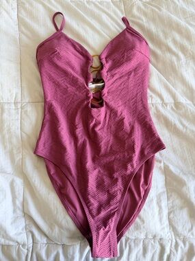 SHEIN Mauve Pink One-Piece Swimsuit with Front Ring Details